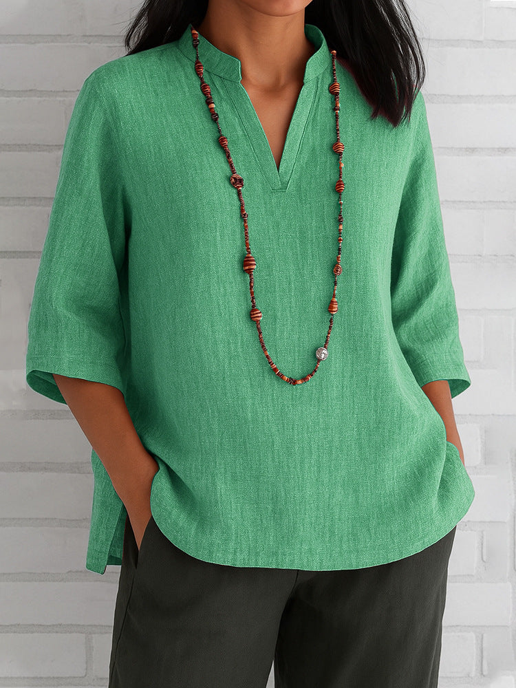 Blouse décontractée pour femmes avec décolleté en V et poches latérales Chic und Stil