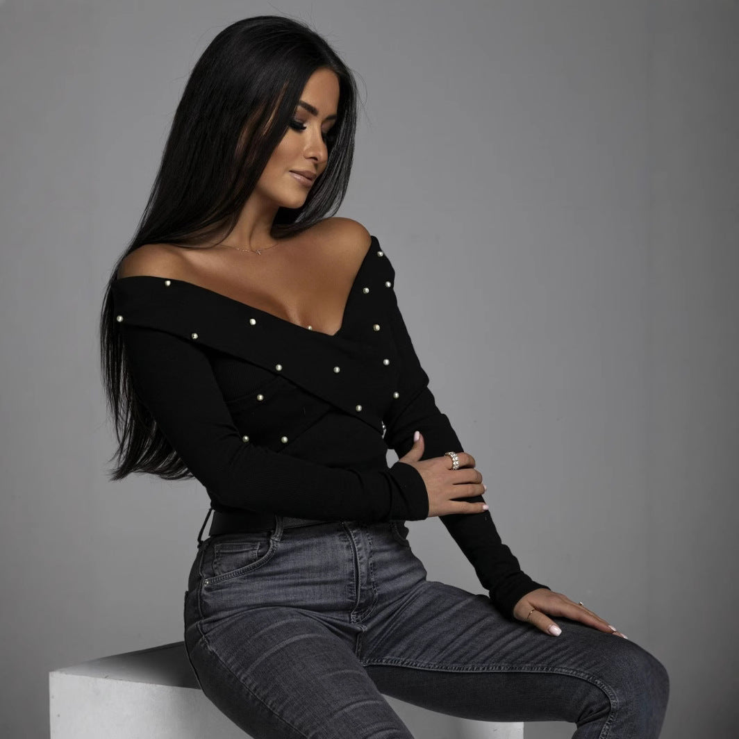 Top femme off-shoulder avec ornements en perles Chic und Stil