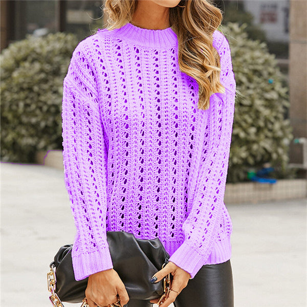 Pull en tricot aérien pour femmes avec motif ajouré et col montant moderne Chic und Stil