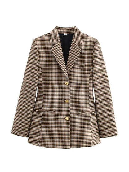 Blazer à carreaux pour femmes avec boutons dorés et poches pratiques Chic und Stil