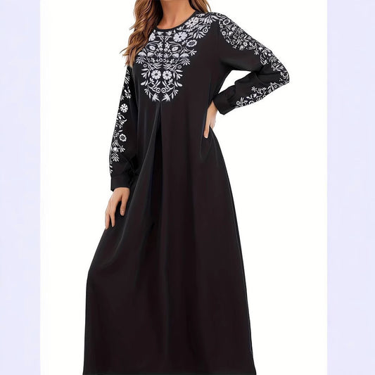 Robe maxi femme avec broderie artistique et élégants manches longues Chic und Stil