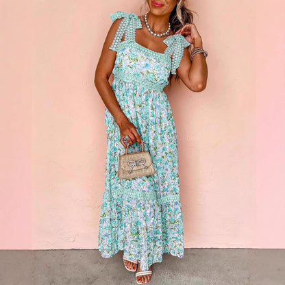 Robe maxi femme avec motifs floraux et empiècement en dentelle ludique Chic und Stil