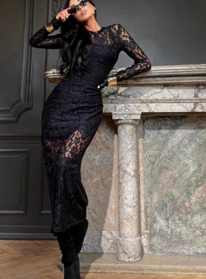 Dames Robe Maxi Élégante en Dentelle Chic und Stil