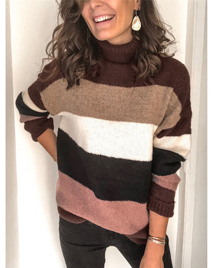 Pull en tricot tendance pour femmes avec col roulé décontracté et design à blocs de couleurs Chic und Stil
