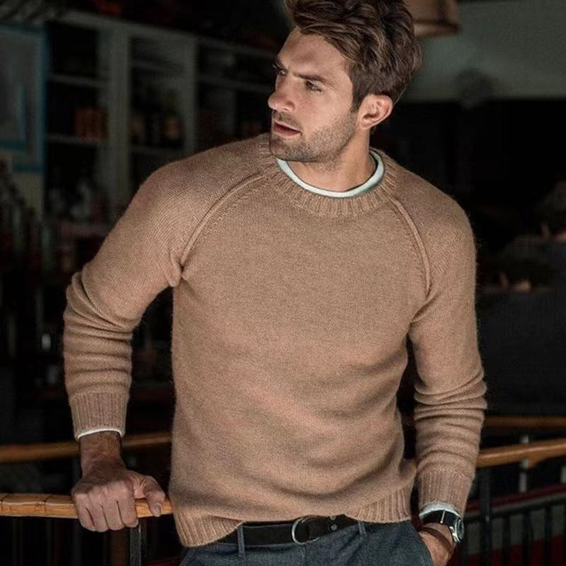 Pull-over rond col ras du cou pour hommes en tricot fin Chic und Stil