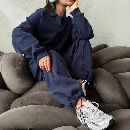 Sporty women's fashion with polo collar and comfortable pants Chic and Style