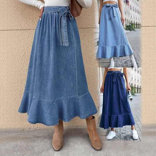 Jupe maxi en denim pour femme avec détail de lien décontracté Chic und Stil