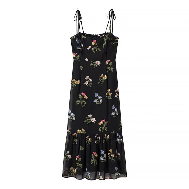 Robe maxi femme avec design floral et bretelles spaghetti réglables Chic und Stil