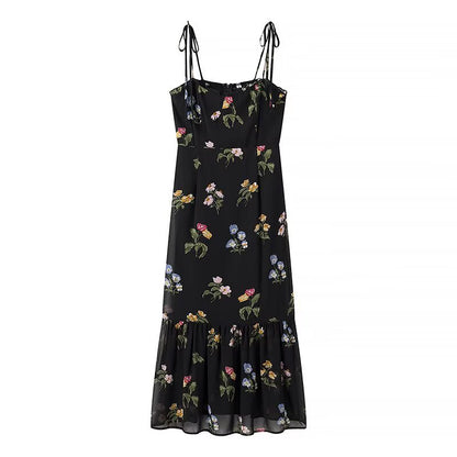 Robe maxi femme avec design floral et bretelles spaghetti réglables Chic und Stil