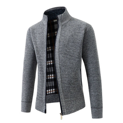 Men's knit jacket with modern high collar and classic lining Chic and Style