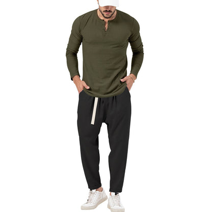 Men's Casual Long Sleeve Henley T-Shirt and Comfortable Jogging Pants Set Chic and Style
