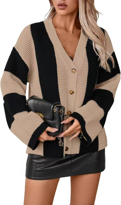 Dames cardigan stylé avec larges rayures bloc Chic und Stil