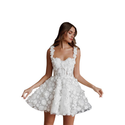 Dames Élégante robe maxi avec des applications florales et des manches transparentes Chic und Stil