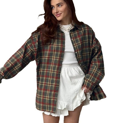 Chemisier à carreaux pour femmes en coton confortable avec col button-down et manches longues Chic und Stil