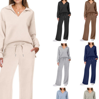 Dames ensemble décontracté avec grand col et pantalon ample confortable Chic und Stil
