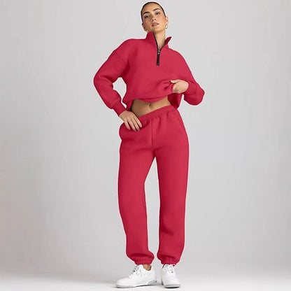 Ladies sporty sweater with high collar and chic jogger pants set