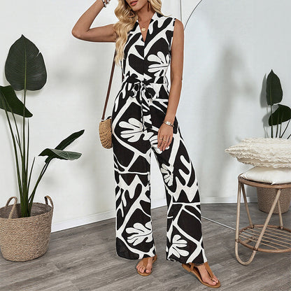Salopette sans manches pour femmes avec taille ceinturée à jambes larges Chic und Stil