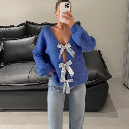 Dames Élégant Gilet avec Détail de Ruban Brillant Chic und Stil