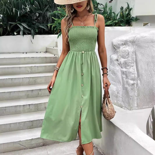 Robe midi pour femmes avec haut élastique et nœud à la taille Chic und Stil