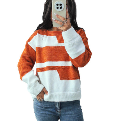Pull en grosse maille pour femmes avec un motif rayé à la mode et une coupe ample Chic und Stil