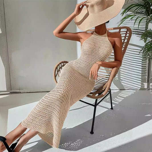 Robe halter à manches longues Damen en structure en crochet aérée Chic und Stil
