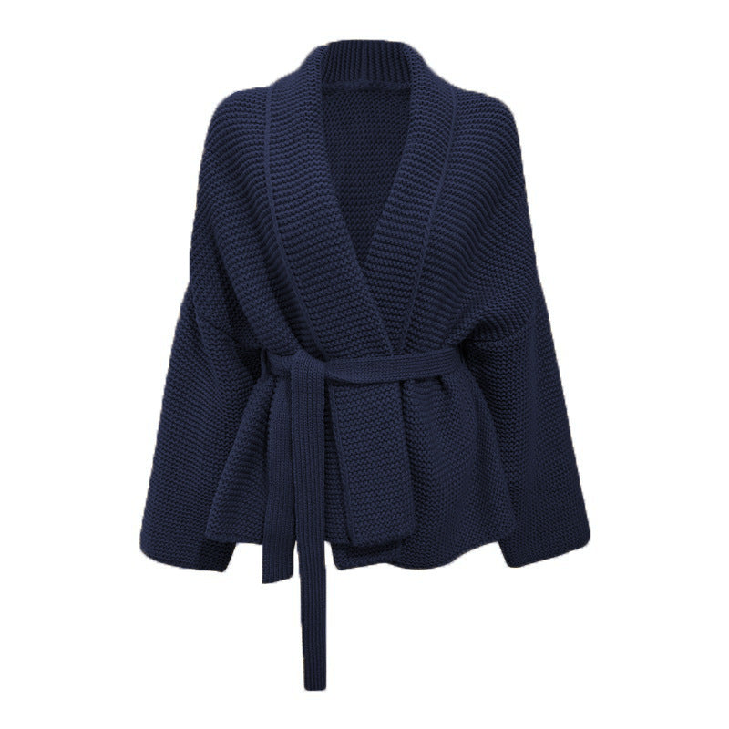 Cardigan femme en grosse maille avec col châle large et ceinture nouable Chic und Still