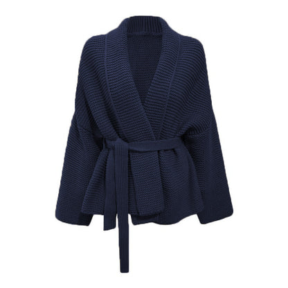 Cardigan femme en grosse maille avec col châle large et ceinture nouable Chic und Still