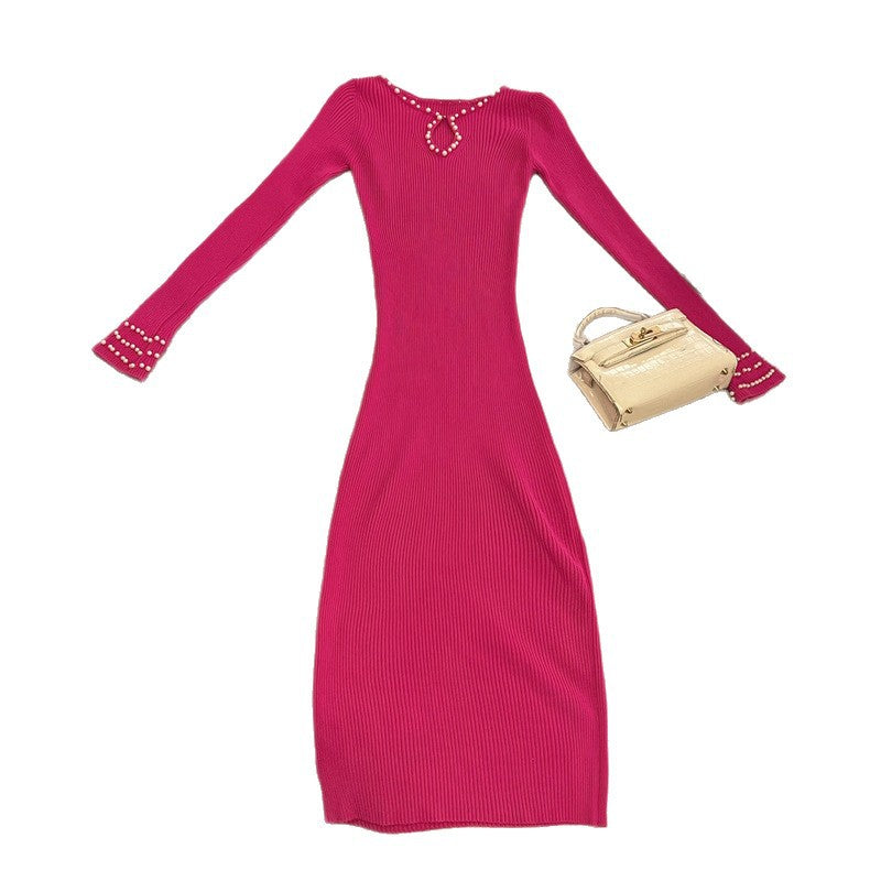Robe maxi tricot pour femmes avec détail d'yeux de clé et ornements en perles Chic und Stil