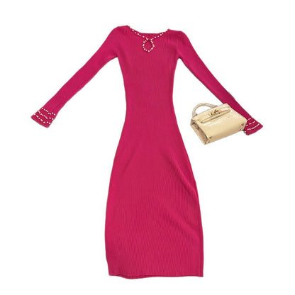 Robe maxi tricot pour femmes avec détail d'yeux de clé et ornements en perles Chic und Stil