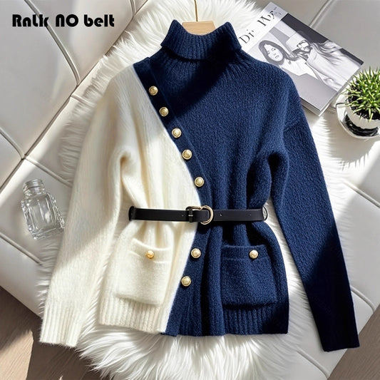 Femmes Pull chic avec col montant et boutons élégants Chic und Stil
