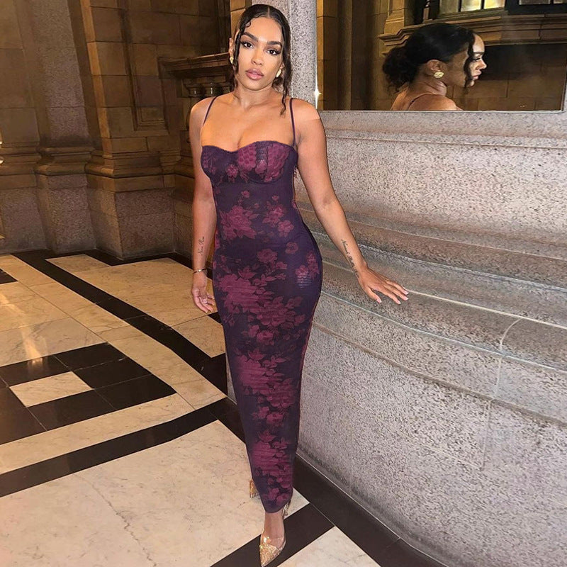 Robe Maxi Bodycon Imprimé Floral Femme Chic und Stil