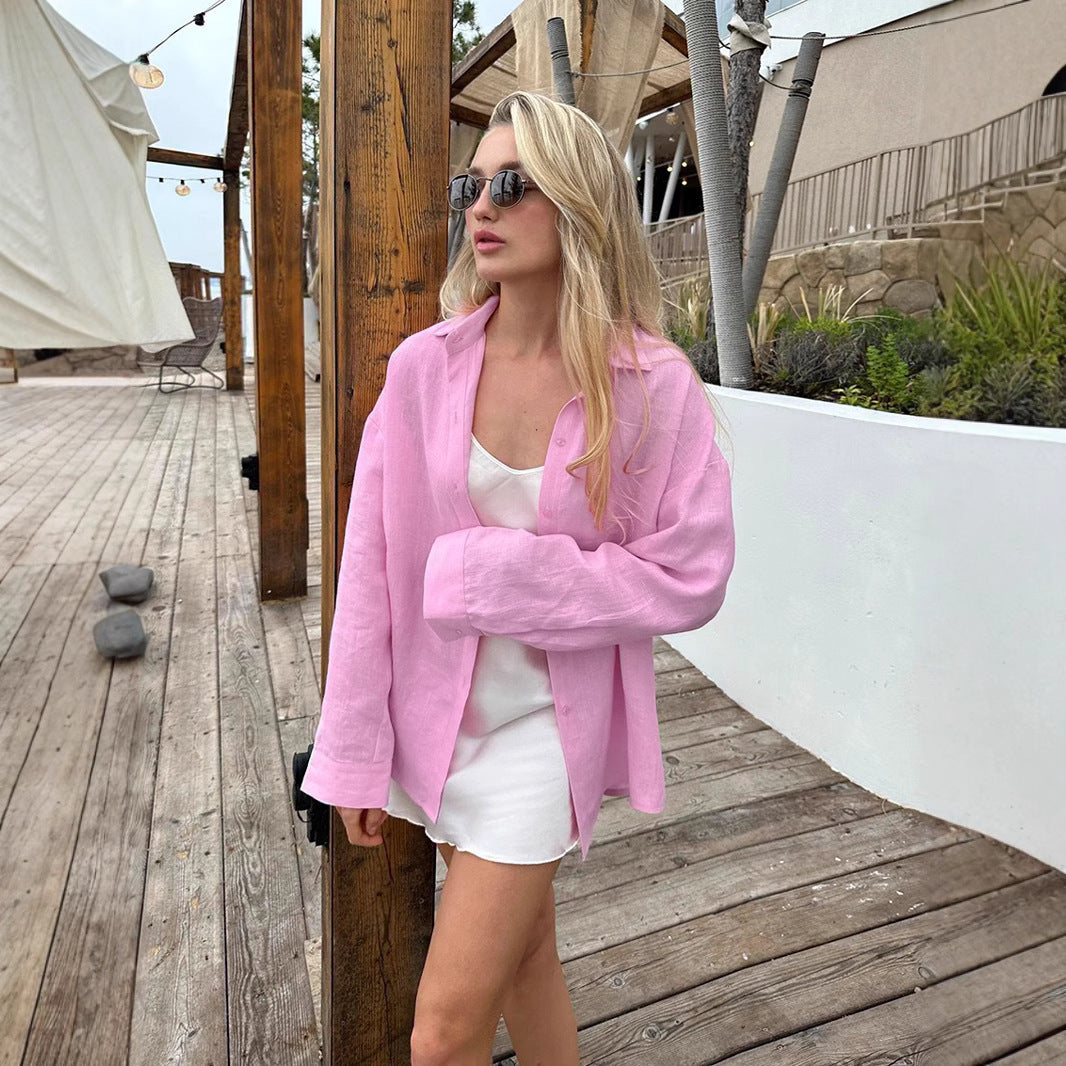 Chemise en lin surdimensionnée à boutons pour femme Chic und Stil