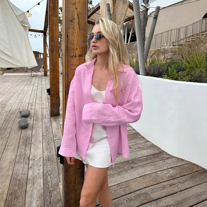 Chemise en lin surdimensionnée à boutons pour femme Chic und Stil