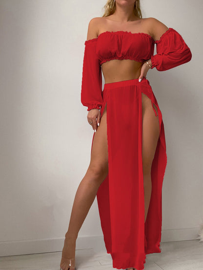 Dames Robe de Plage Élégante avec Design Sans Épaules et Fentes Latérales Profondes Chic und Stil
