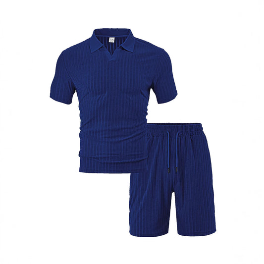 Ensemble décontracté polo et shorts pour hommes en coton plissé Chic und Stil