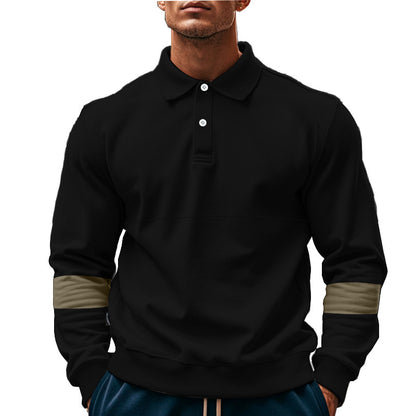 Elegant man long sleeve polo with contrasting sleeve details Chic and Style