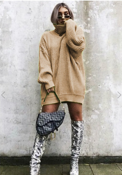 Dames gros pull en tricot avec col montant et silhouette décontractée Chic und Stil