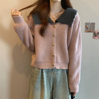 Dames cardigan avec col vintage et grands détails de bouton Chic und Stil