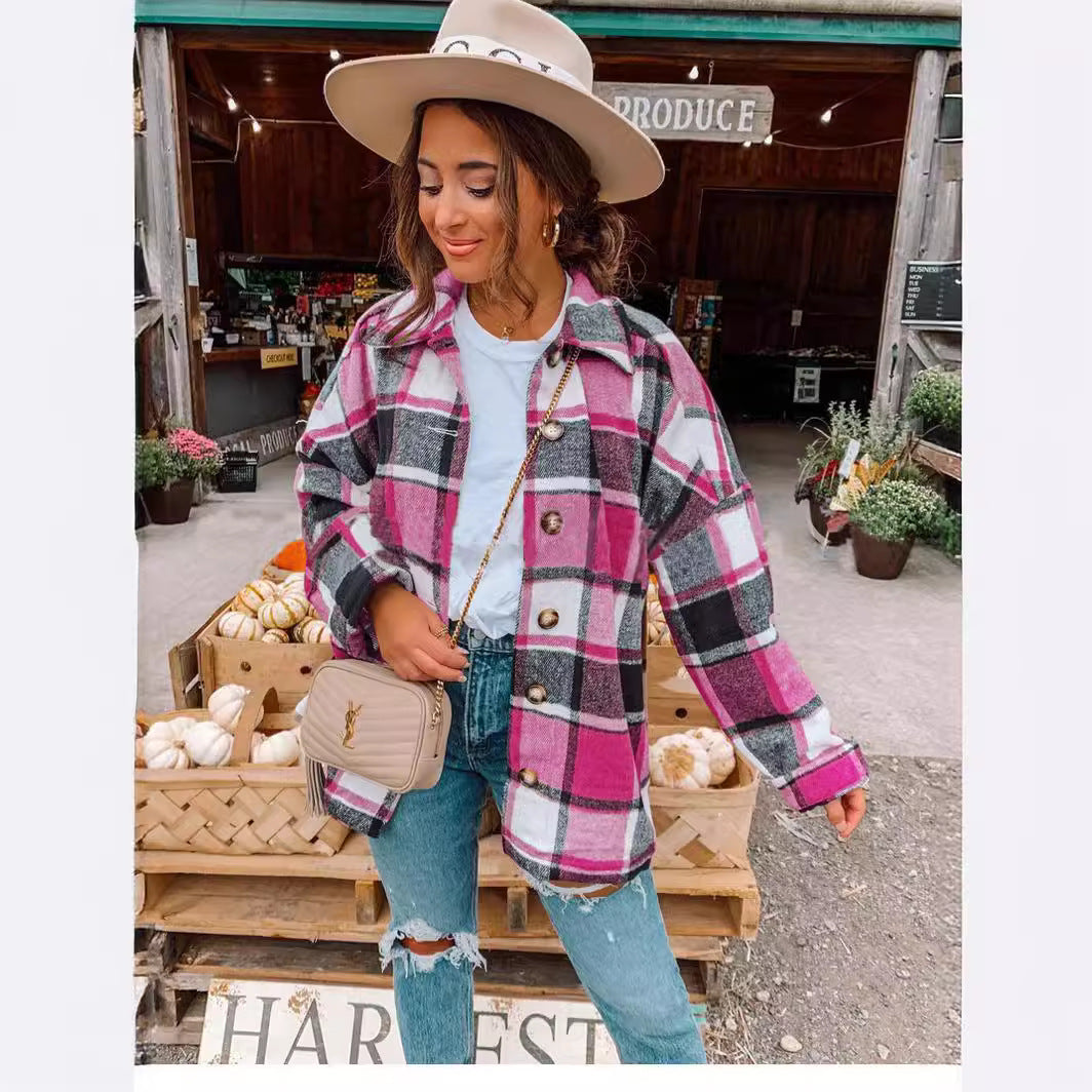 Dames Chemise en Flanelle Carreaux Veste Chic und Stil