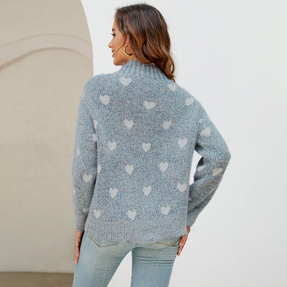 Pull en tricot tendance pour femmes avec motif cœur et col haut Chic und Stil