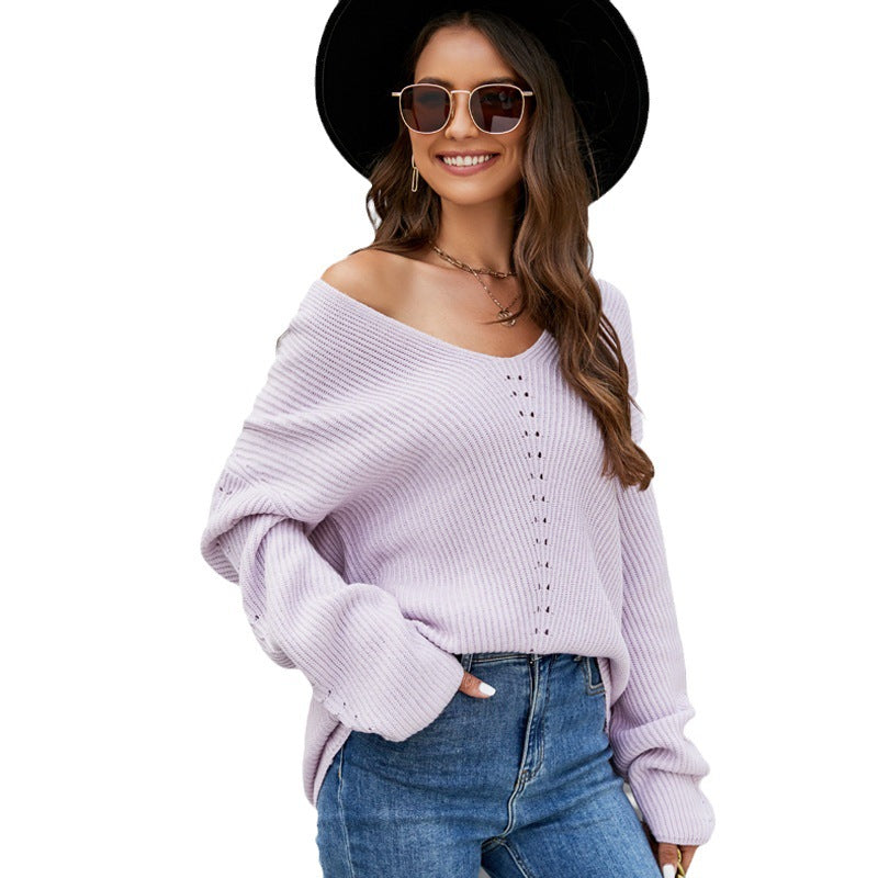 Dames élégant, surdimensionné pull en tricot avec décolleté en V Chic und Stil
