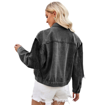 Veste en denim pour femme avec détail de design effiloché Chic und Stil