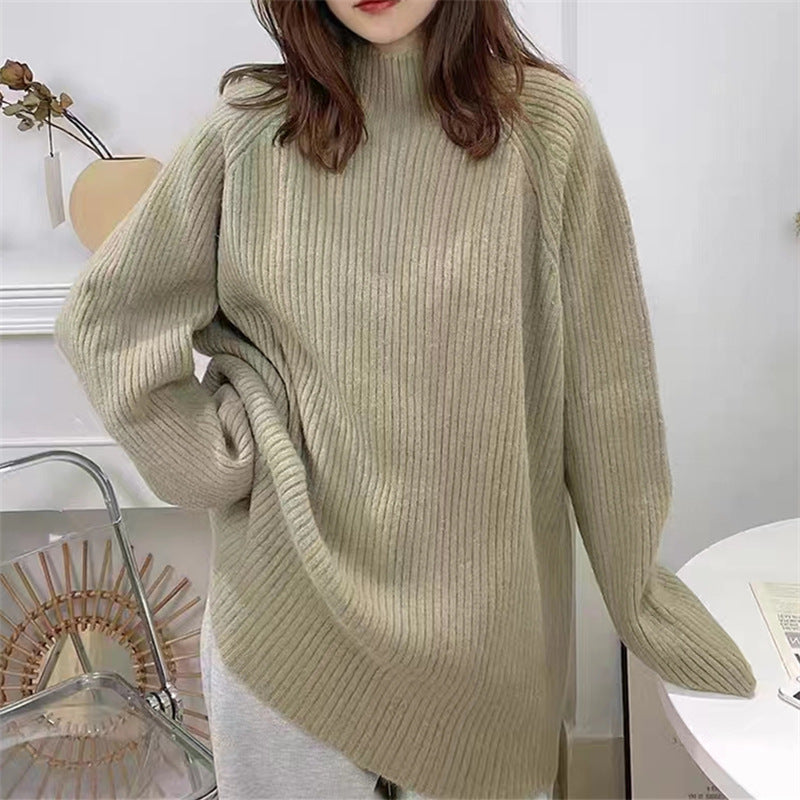 Pull femme décontracté en tricot épais avec col montant et ourlet asymétrique Chic und Stil