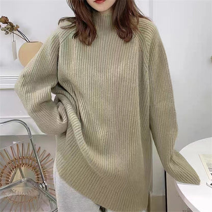 Pull femme décontracté en tricot épais avec col montant et ourlet asymétrique Chic und Stil