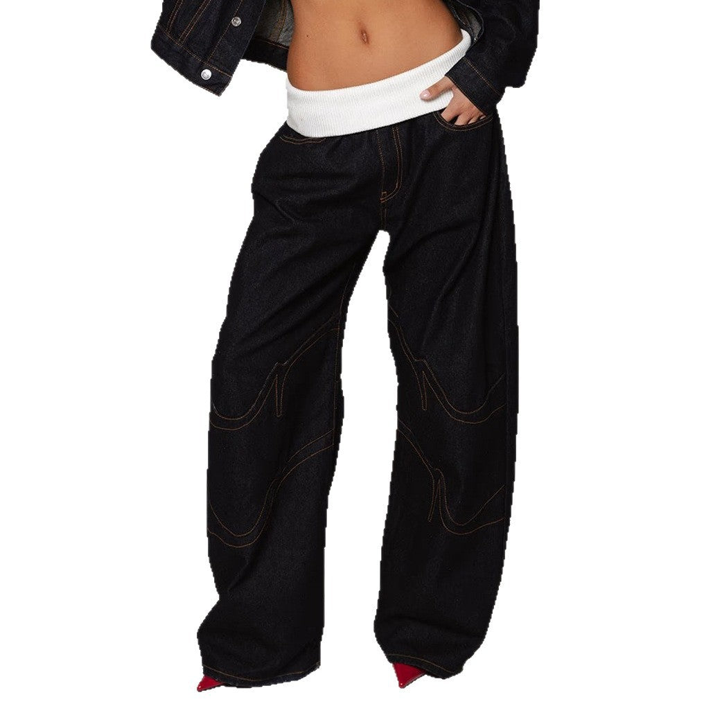 Loose denim pants for women with a unique stitching design Chic and Style