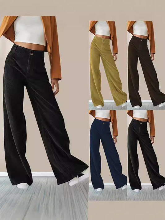 Dames Élégante, large pantalon chino avec poches pratiques et taille haute Chic und Stil