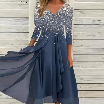 Robe maxi pour femmes avec décolleté en V scintillant et ourlet flottant Chic und Stil