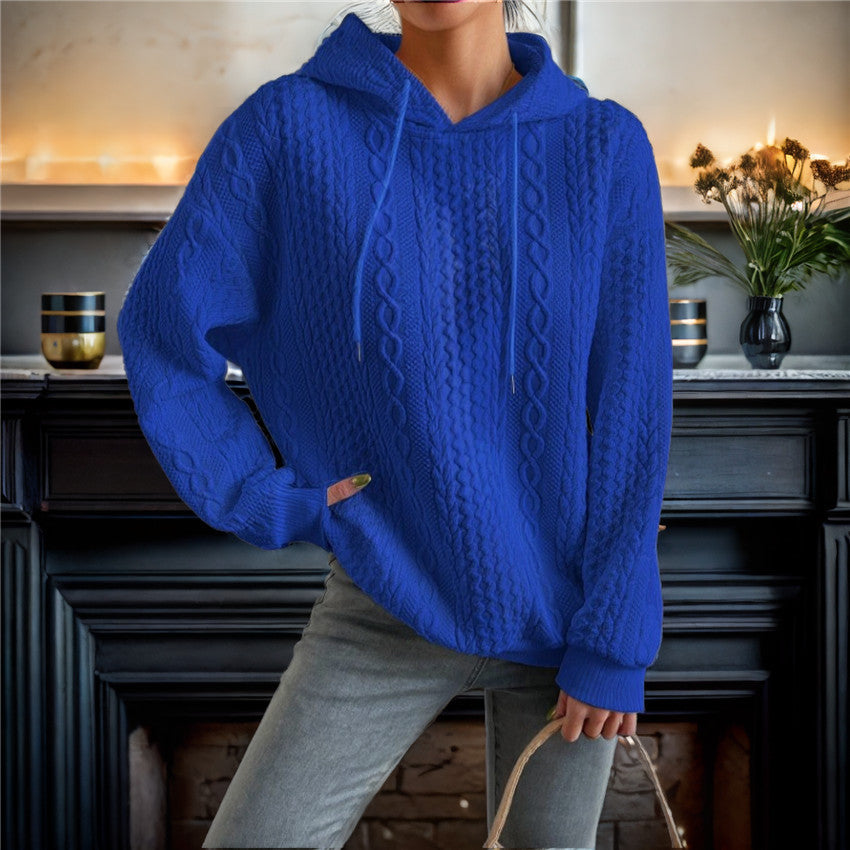 Pull en tricot de haute qualité pour femmes avec capuche et motif en torsade décoratif Chic und Stil