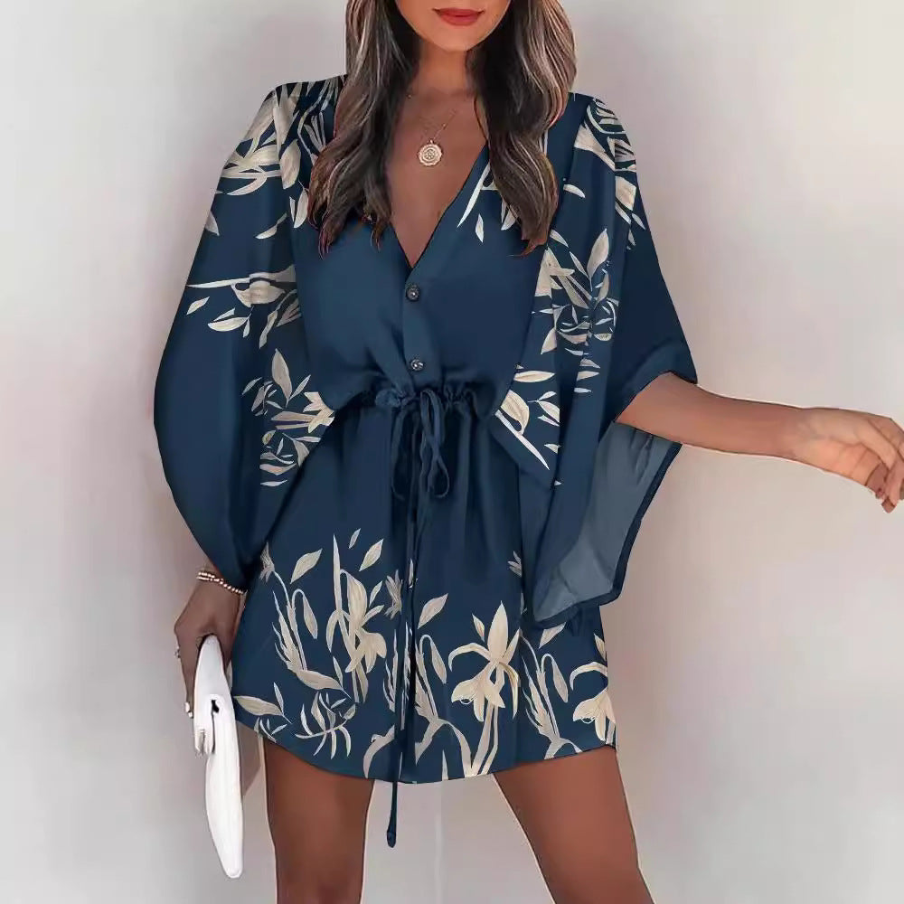 Robe chemise femme avec design floral et décolleté en V Chic und Stil