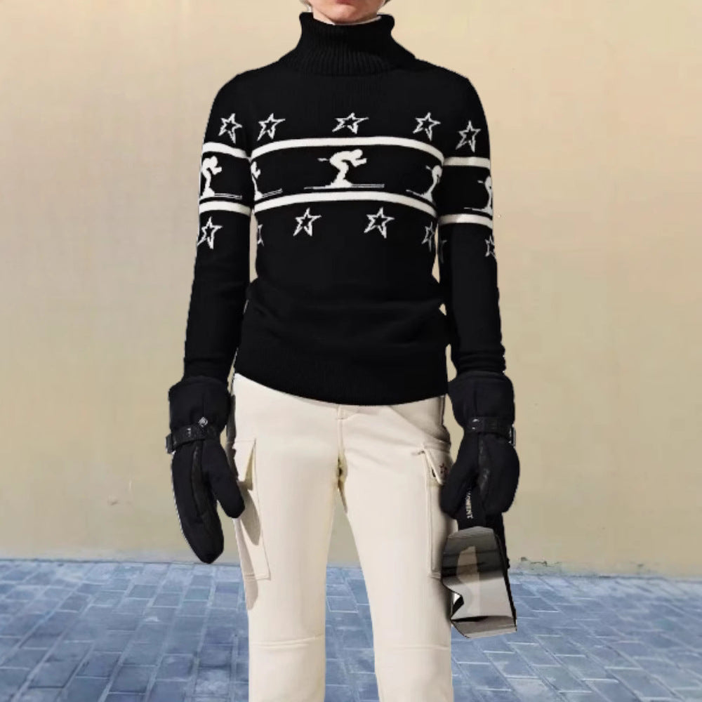 Pull-over à col roulé pour femmes avec motif de ski et étoiles Chic und Stil